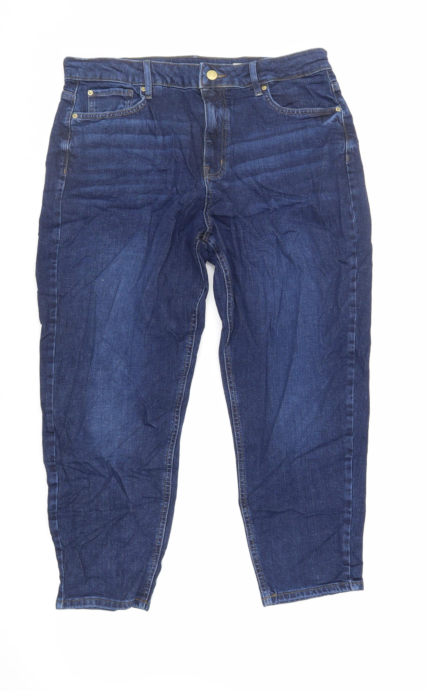 Marks and Spencer Womens Blue Cotton Mom Jeans Size 16 L25 in Regular Zip - Short Lenght