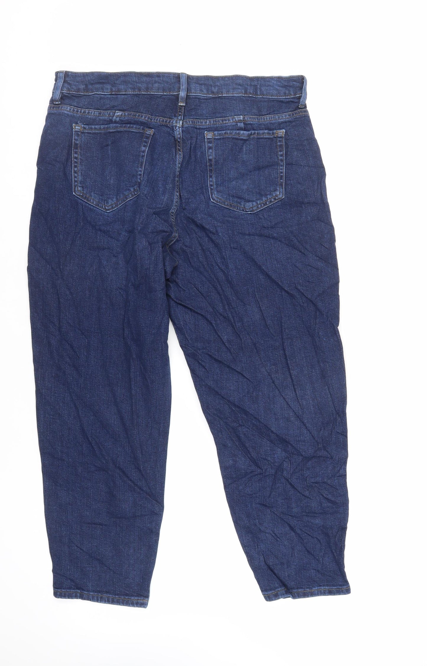 Marks and Spencer Womens Blue Cotton Mom Jeans Size 16 L25 in Regular Zip - Short Lenght