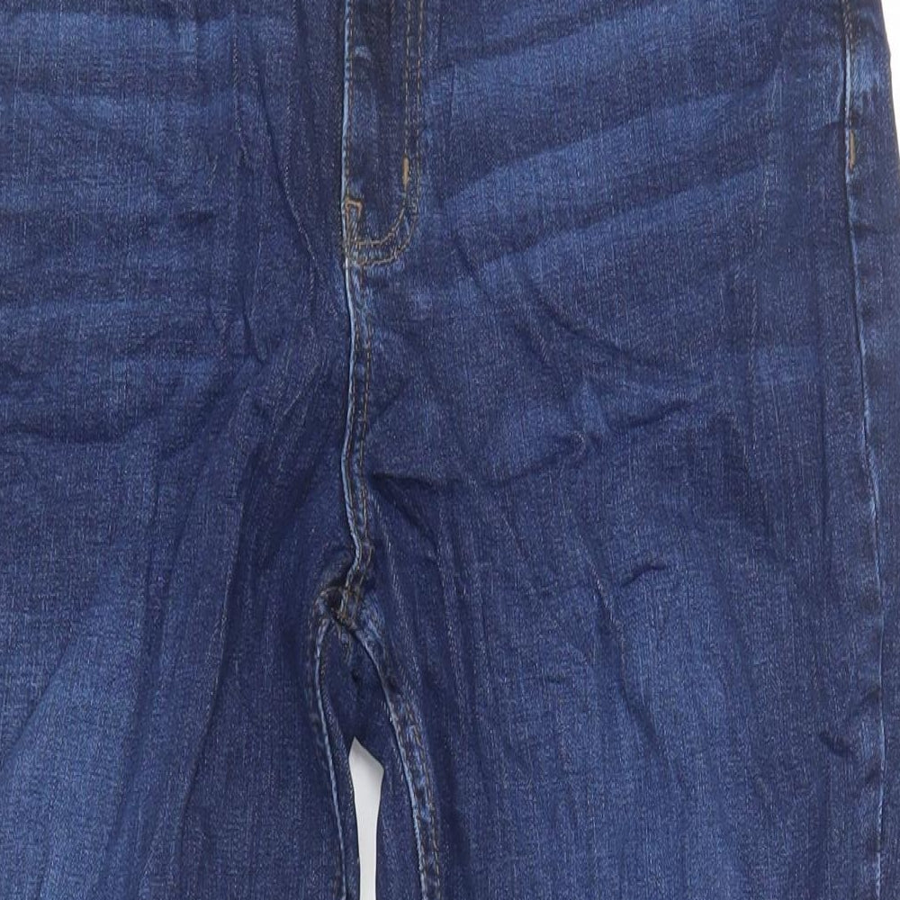 Marks and Spencer Womens Blue Cotton Mom Jeans Size 16 L25 in Regular Zip - Short Lenght