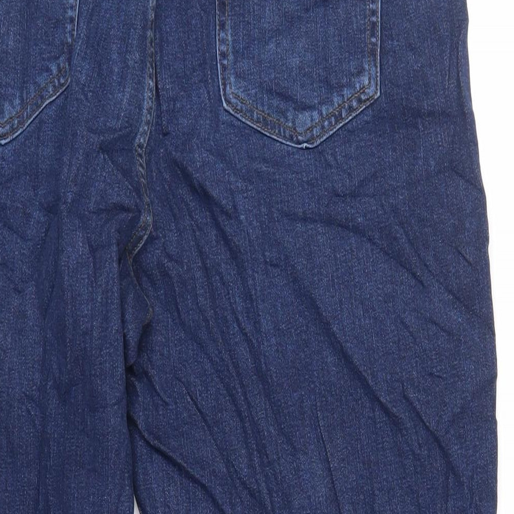 Marks and Spencer Womens Blue Cotton Mom Jeans Size 16 L25 in Regular Zip - Short Lenght