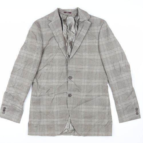 Marks and Spencer Mens Beige Plaid Cotton Jacket Blazer Size 38 Regular