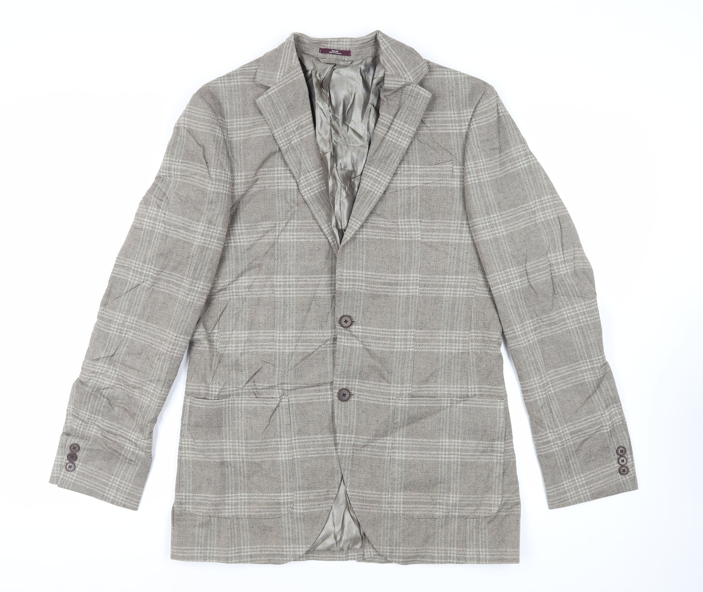 Marks and Spencer Mens Beige Plaid Cotton Jacket Blazer Size 38 Regular