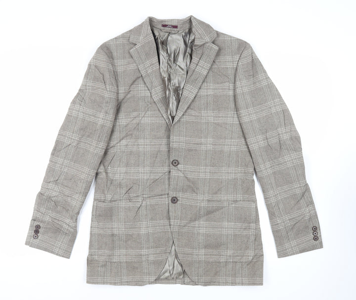 Marks and Spencer Mens Beige Plaid Cotton Jacket Blazer Size 38 Regular
