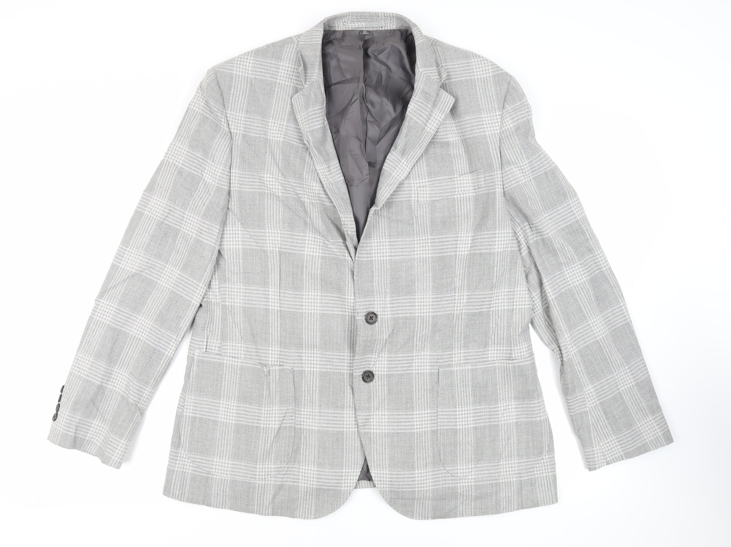 Marks and Spencer Mens Grey Plaid Polyester Jacket Blazer Size 46 Regular