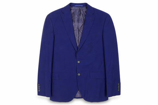 Front view of Marks & Spencer men’s blue wool jacket suit jacket, size 38, regular