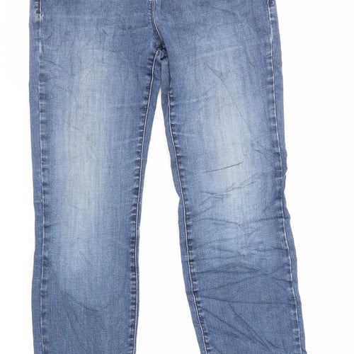 Marks and Spencer Womens Blue Cotton Straight Jeans Size 14 L28 in Regular Zip