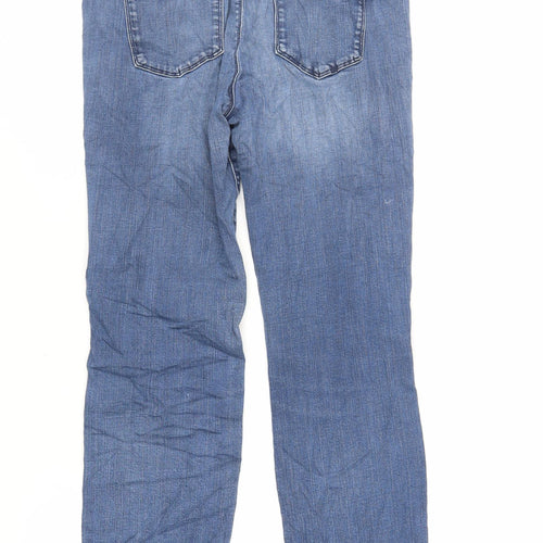 Marks and Spencer Womens Blue Cotton Straight Jeans Size 14 L28 in Regular Zip