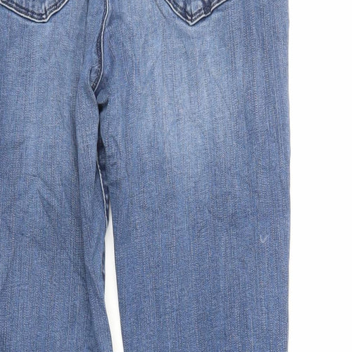 Marks and Spencer Womens Blue Cotton Straight Jeans Size 14 L28 in Regular Zip