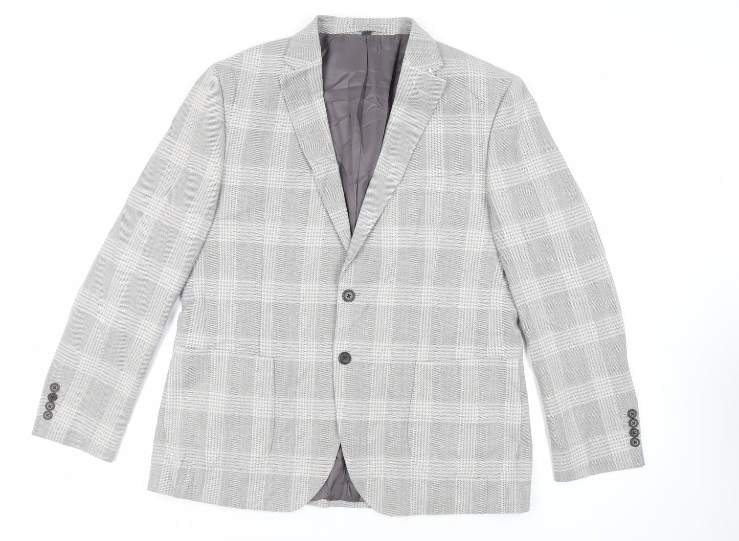 Marks and Spencer Mens Grey Plaid Polyester Jacket Suit Jacket Size 44 Regular