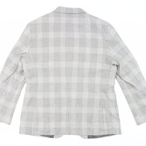 Marks and Spencer Mens Grey Plaid Polyester Jacket Suit Jacket Size 44 Regular