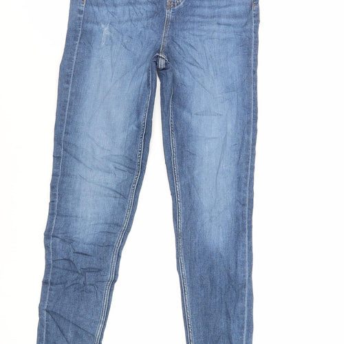 Marks and Spencer Womens Blue Cotton Skinny Jeans Size 6 L29 in Regular Zip - Raw Hem