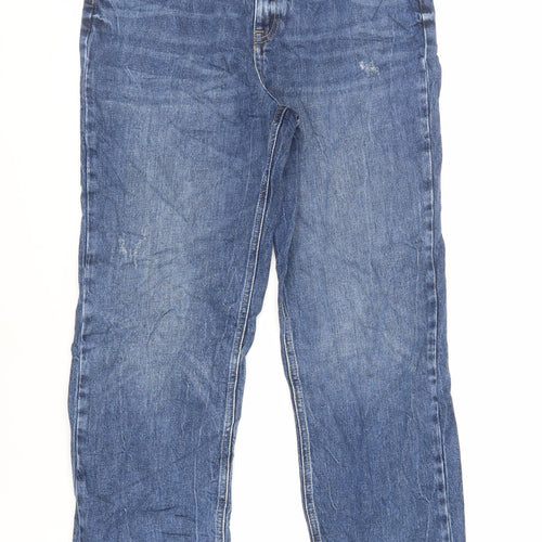 Marks and Spencer Womens Blue Cotton Straight Jeans Size 14 L28 in Regular Zip