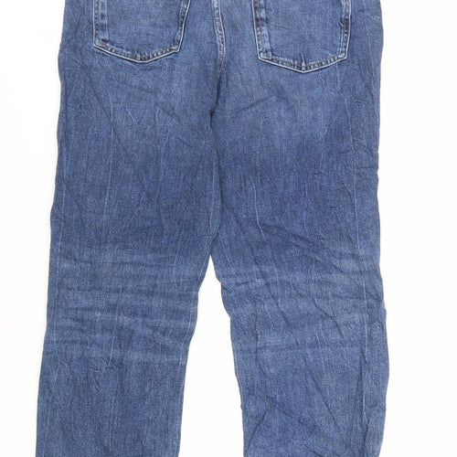 Marks and Spencer Womens Blue Cotton Straight Jeans Size 14 L28 in Regular Zip