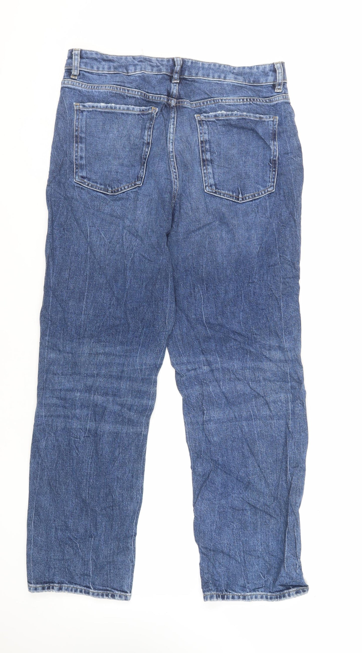 Marks and Spencer Womens Blue Cotton Straight Jeans Size 14 L28 in Regular Zip