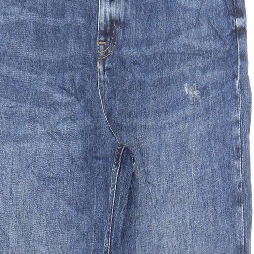 Marks and Spencer Womens Blue Cotton Straight Jeans Size 14 L28 in Regular Zip