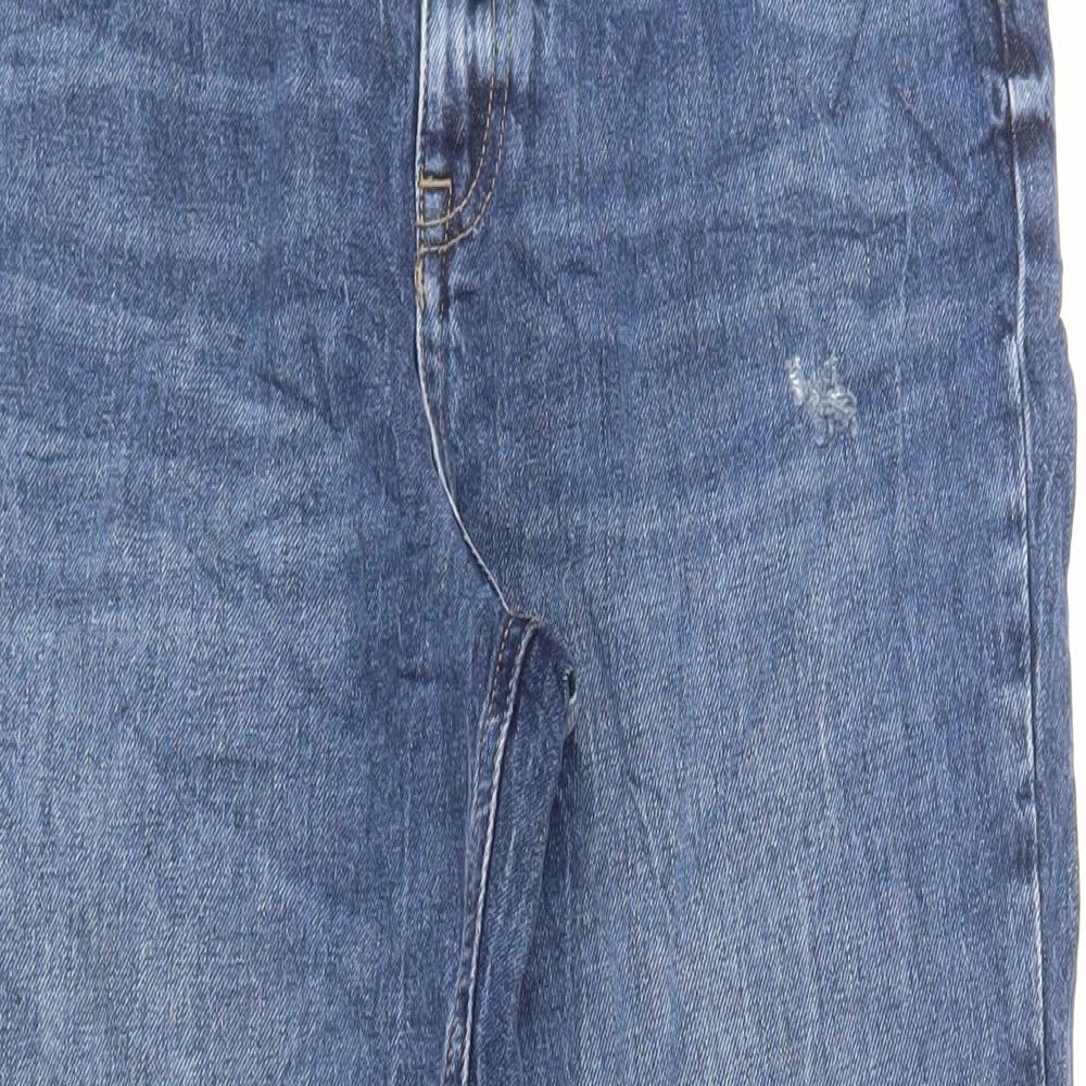 Marks and Spencer Womens Blue Cotton Straight Jeans Size 14 L28 in Regular Zip