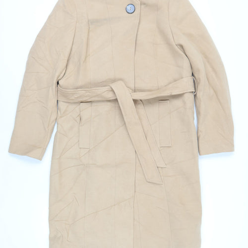 Marks and Spencer Womens Beige Overcoat Coat Size 14 Button - Belted