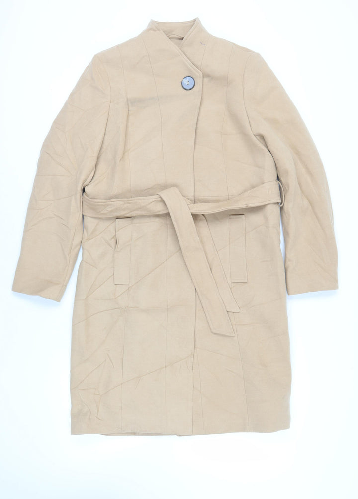 Marks and Spencer Womens Beige Overcoat Coat Size 14 Button - Belted