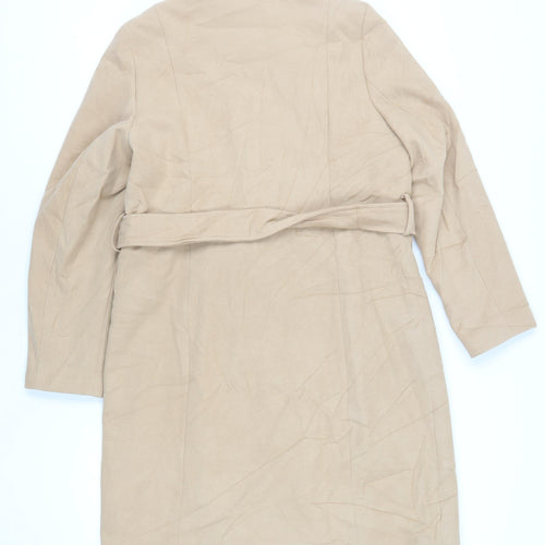 Marks and Spencer Womens Beige Overcoat Coat Size 14 Button - Belted