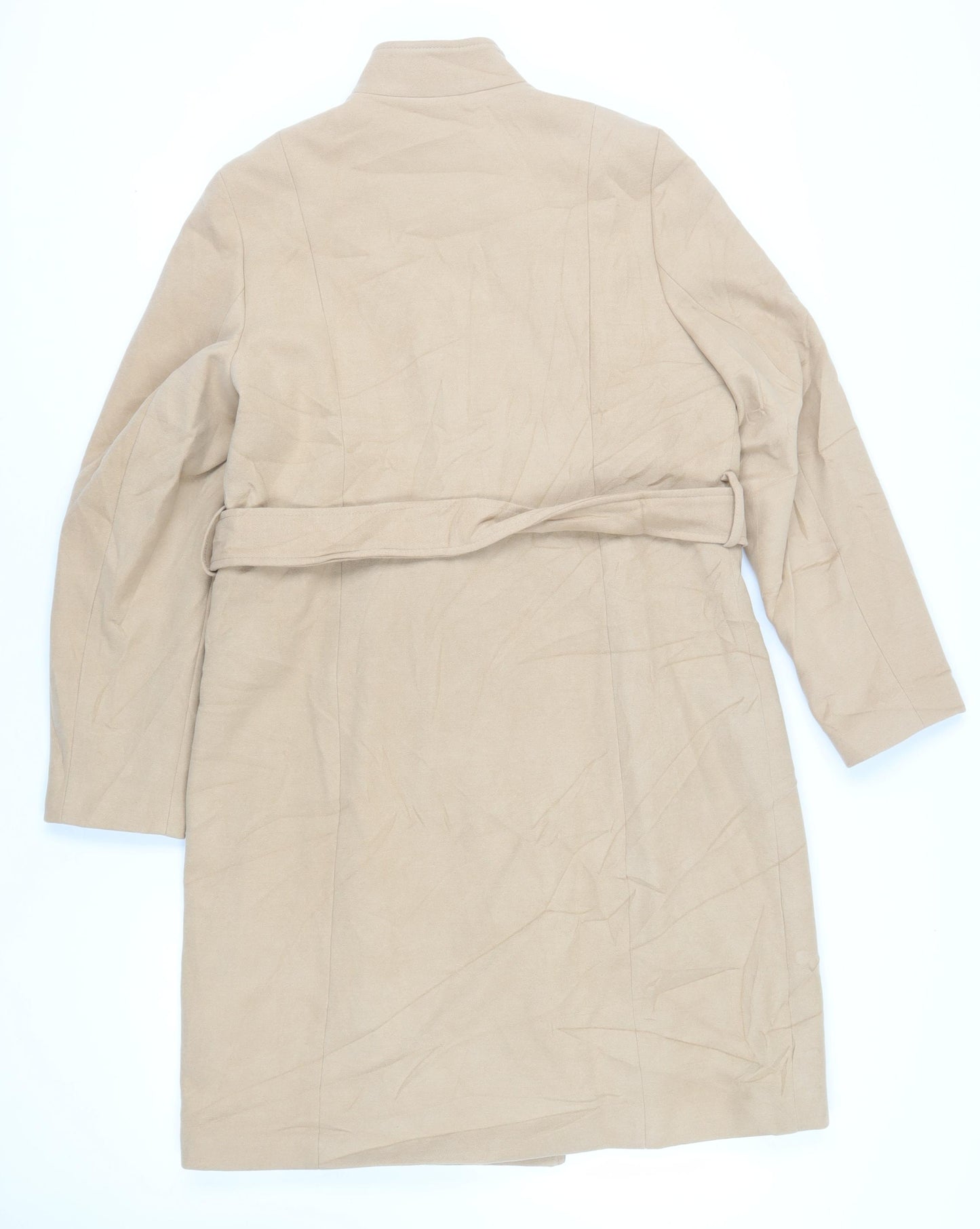Marks and Spencer Womens Beige Overcoat Coat Size 14 Button - Belted