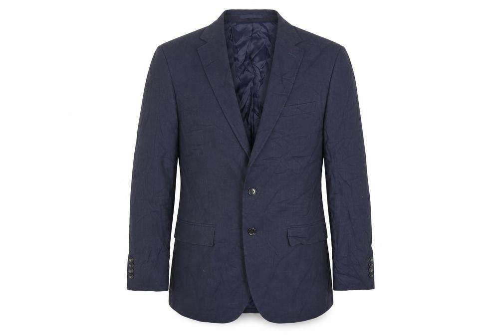 Front view of Marks & Spencer men’s blue polyester jacket suit jacket, size 40, regular
