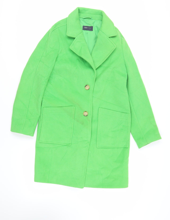 Marks and Spencer Womens Green Overcoat Coat Size 8 Button