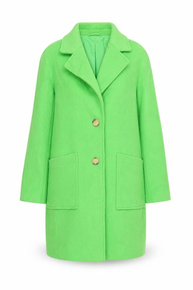 Front view of Marks & Spencer women’s green overcoat coat, size UK 8, button
