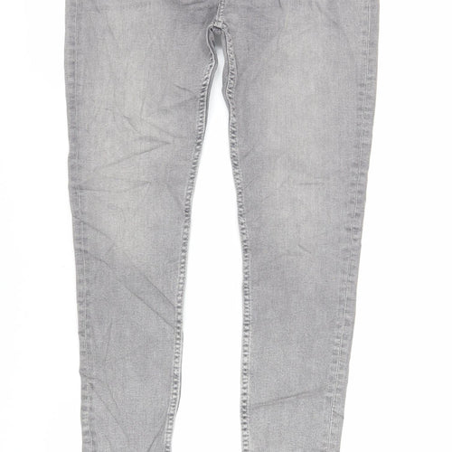 Marks and Spencer Girls Grey Cotton Skinny Jeans Size 13-14 Years Regular Button - Raw Hem