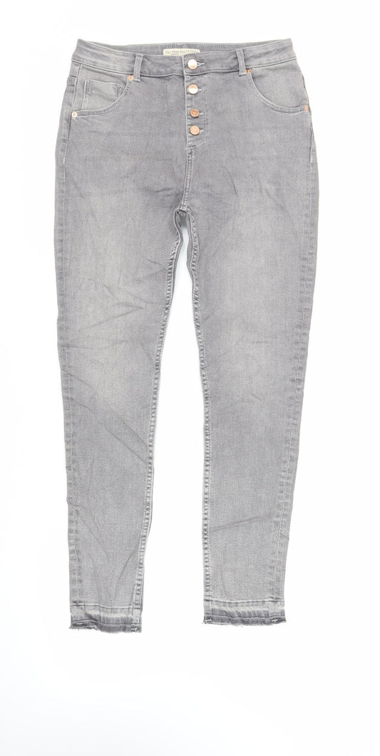 Marks and Spencer Girls Grey Cotton Skinny Jeans Size 13-14 Years Regular Button - Raw Hem