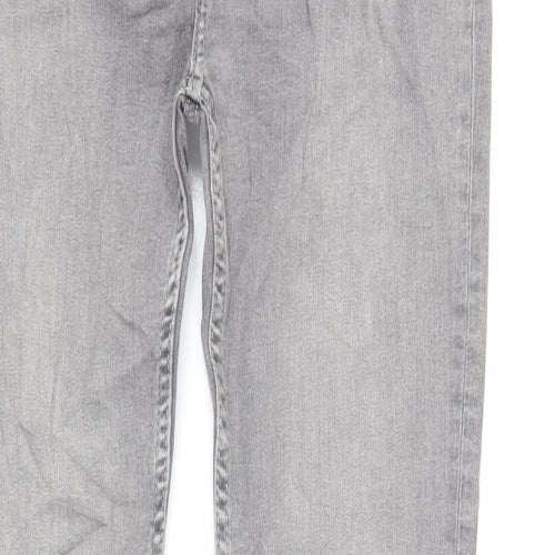 Marks and Spencer Girls Grey Cotton Skinny Jeans Size 13-14 Years Regular Button - Raw Hem