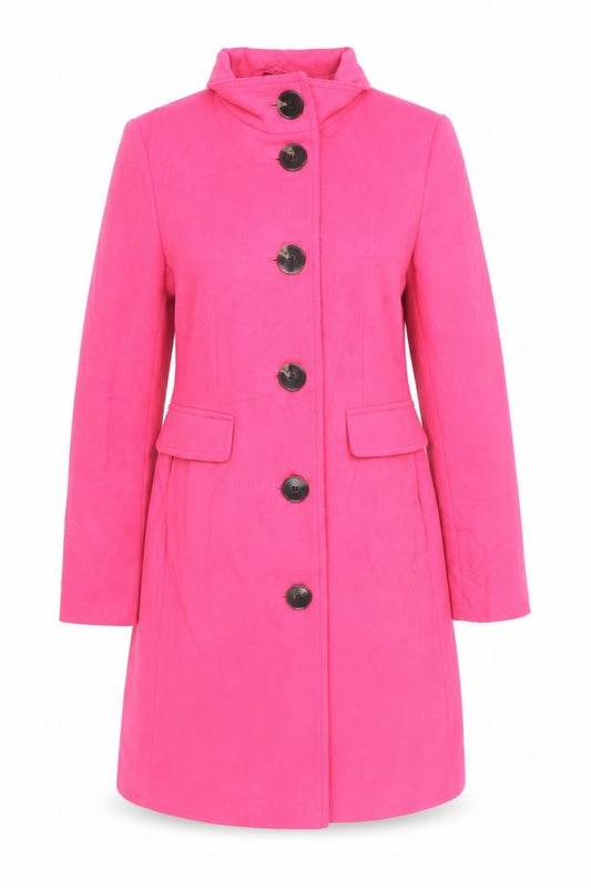 Front view of Marks & Spencer women’s pink overcoat coat, size UK 8, button