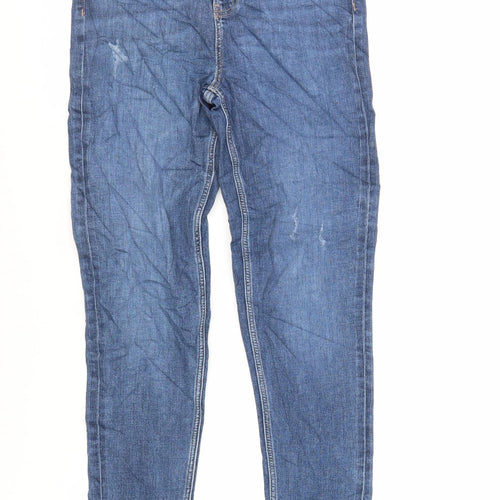 Marks and Spencer Womens Blue Cotton Skinny Jeans Size 8 L30 in Regular Zip - Raw Hem