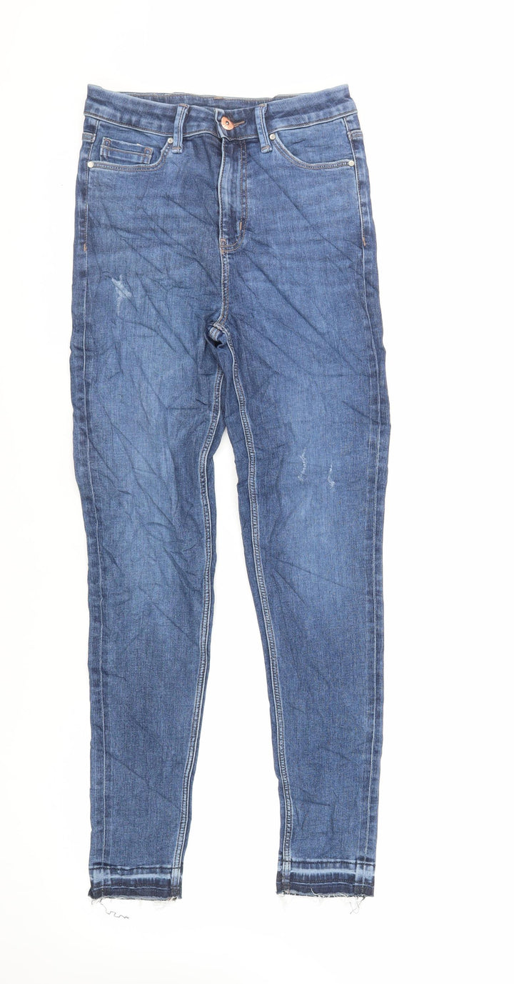 Marks and Spencer Womens Blue Cotton Skinny Jeans Size 8 L30 in Regular Zip - Raw Hem