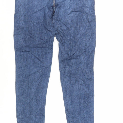Marks and Spencer Womens Blue Cotton Skinny Jeans Size 8 L30 in Regular Zip - Raw Hem