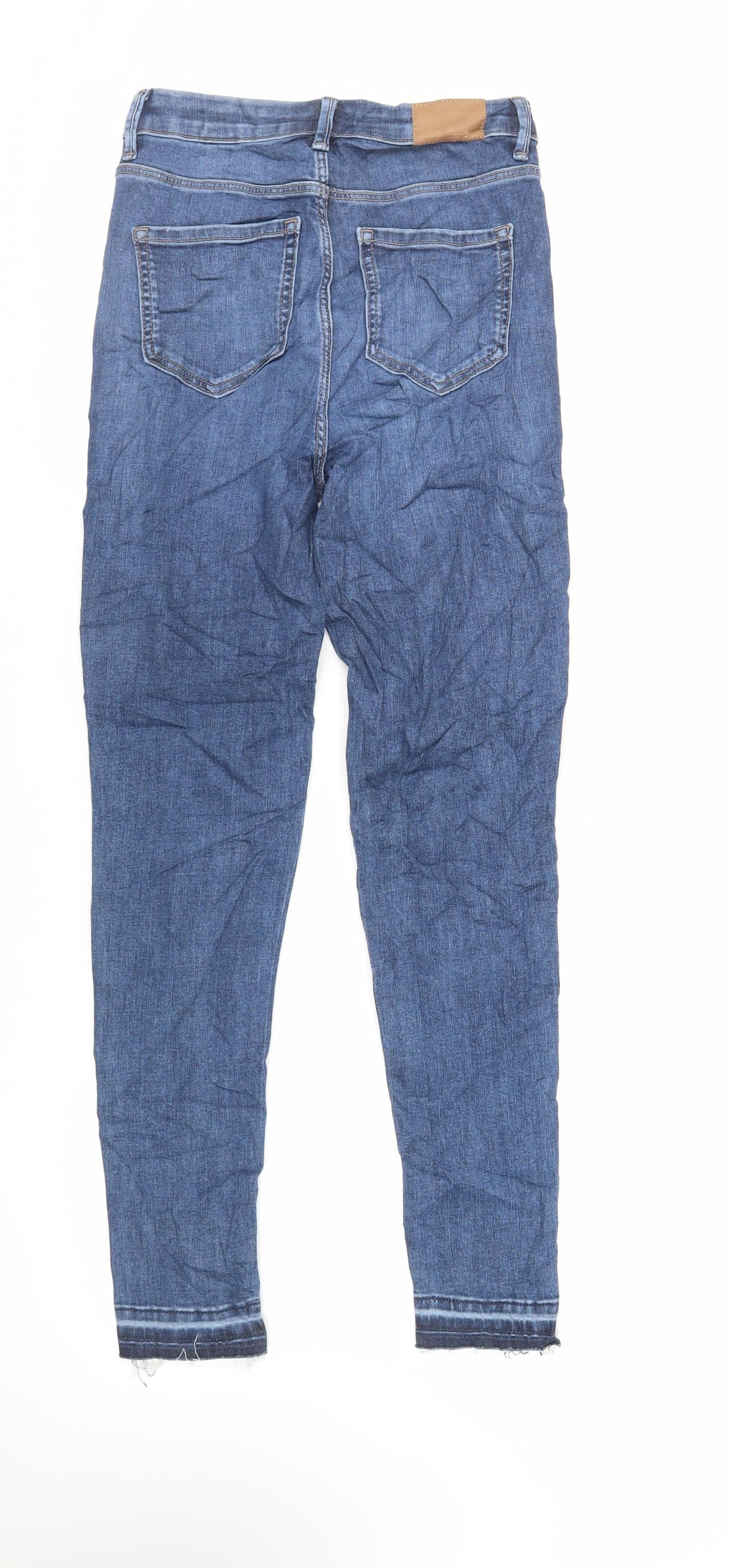 Marks and Spencer Womens Blue Cotton Skinny Jeans Size 8 L30 in Regular Zip - Raw Hem
