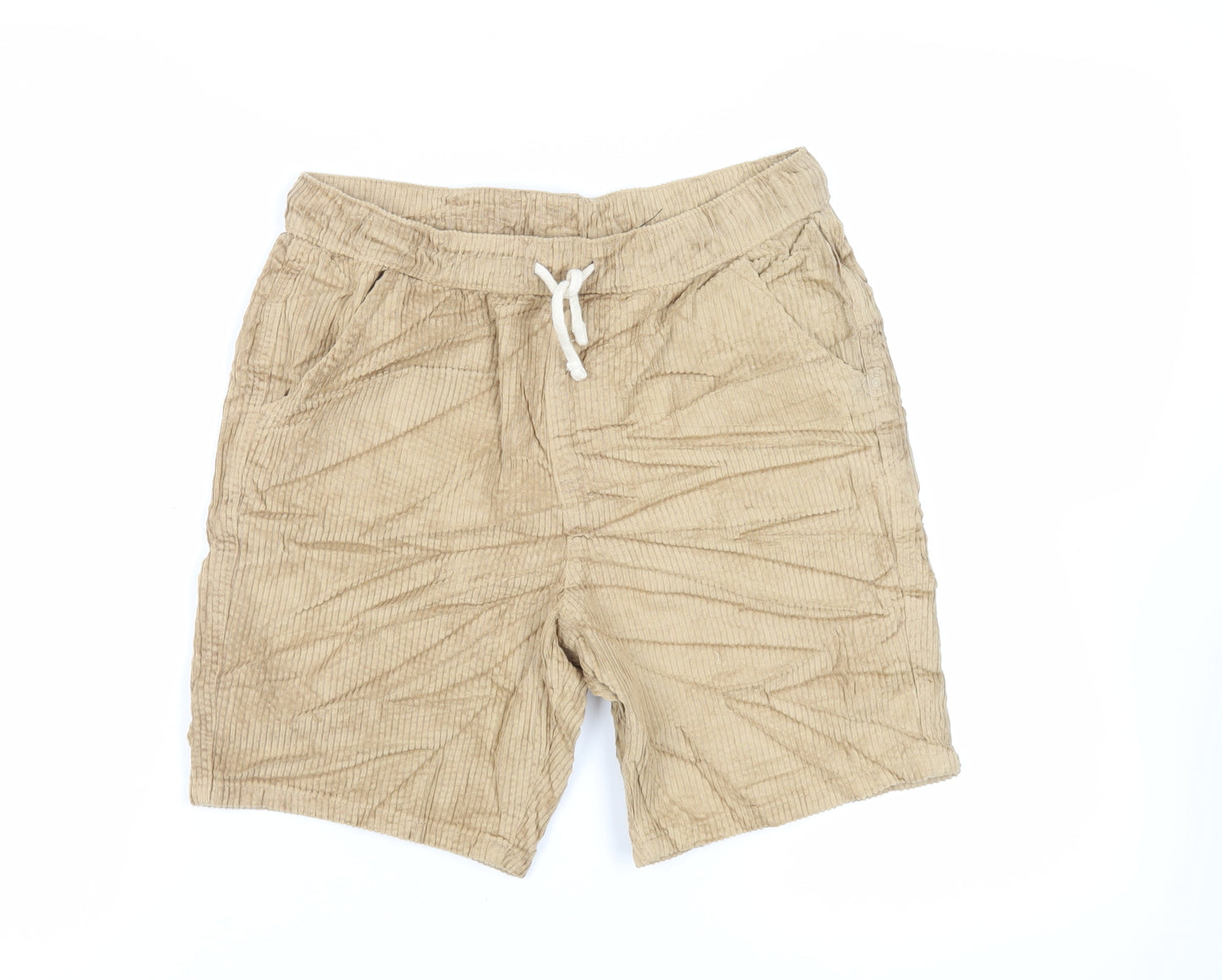 Marks and Spencer Boys Beige Cotton Bermuda Shorts Size 13-14 Years Regular Drawstring - Adjustable Waist