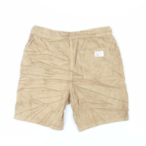 Marks and Spencer Boys Beige Cotton Bermuda Shorts Size 13-14 Years Regular Drawstring - Adjustable Waist