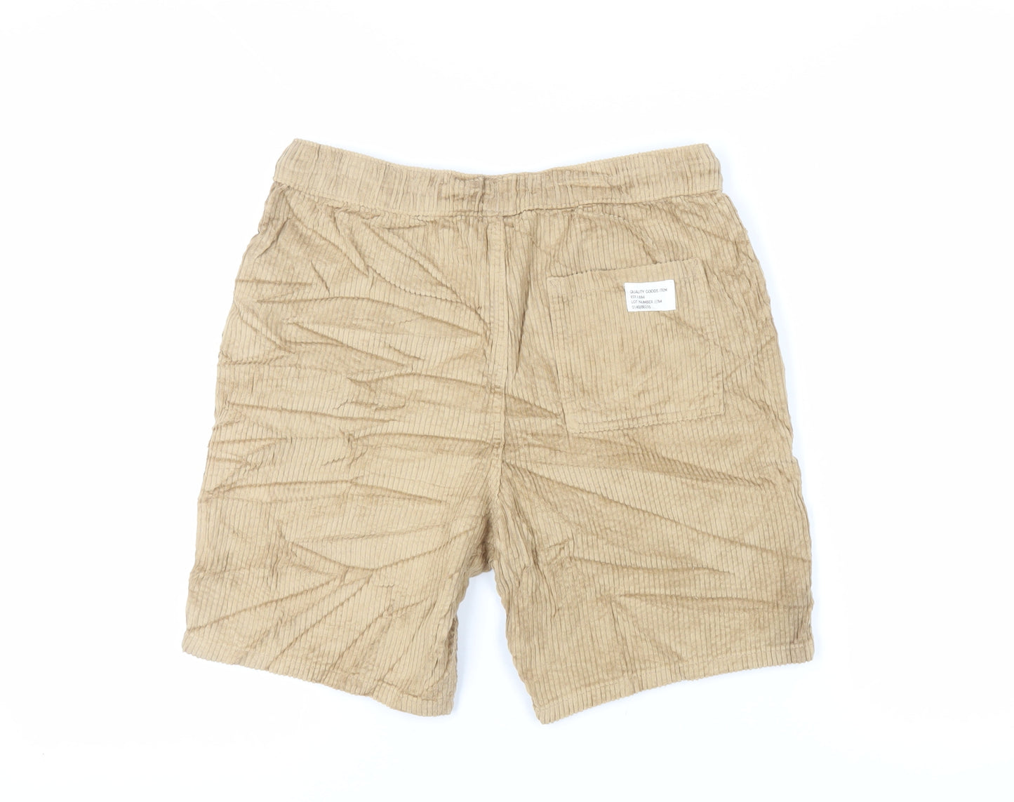 Marks and Spencer Boys Beige Cotton Bermuda Shorts Size 13-14 Years Regular Drawstring - Adjustable Waist