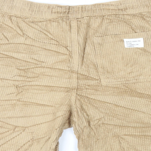 Marks and Spencer Boys Beige Cotton Bermuda Shorts Size 13-14 Years Regular Drawstring - Adjustable Waist