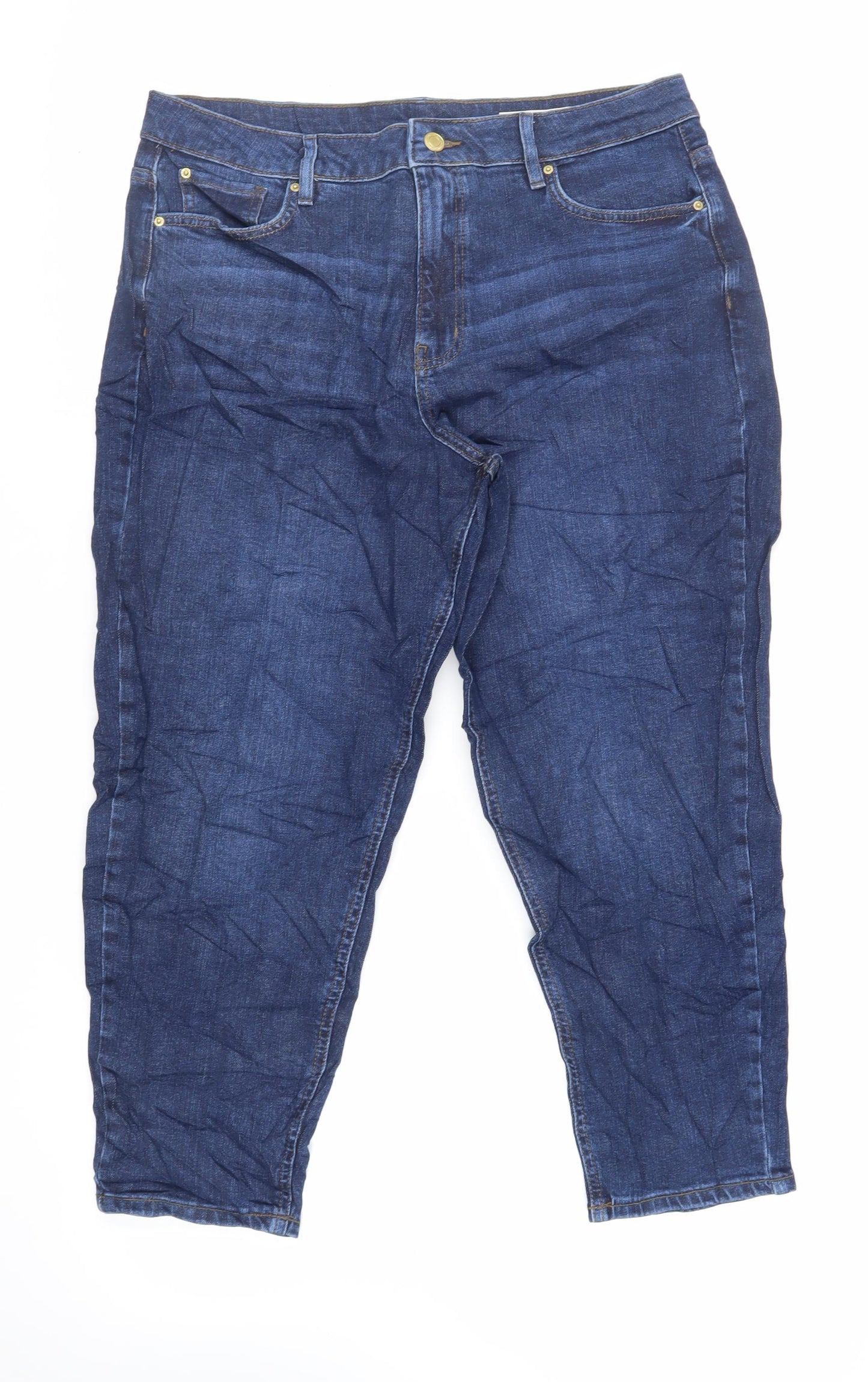 Marks and Spencer Womens Blue Cotton Mom Jeans Size 16 L26 in Regular Zip