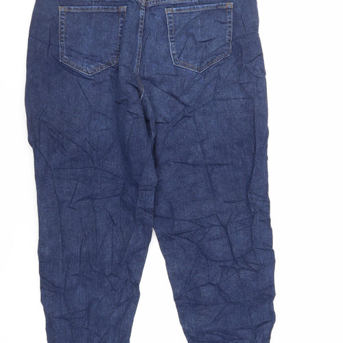 Marks and Spencer Womens Blue Cotton Mom Jeans Size 16 L26 in Regular Zip