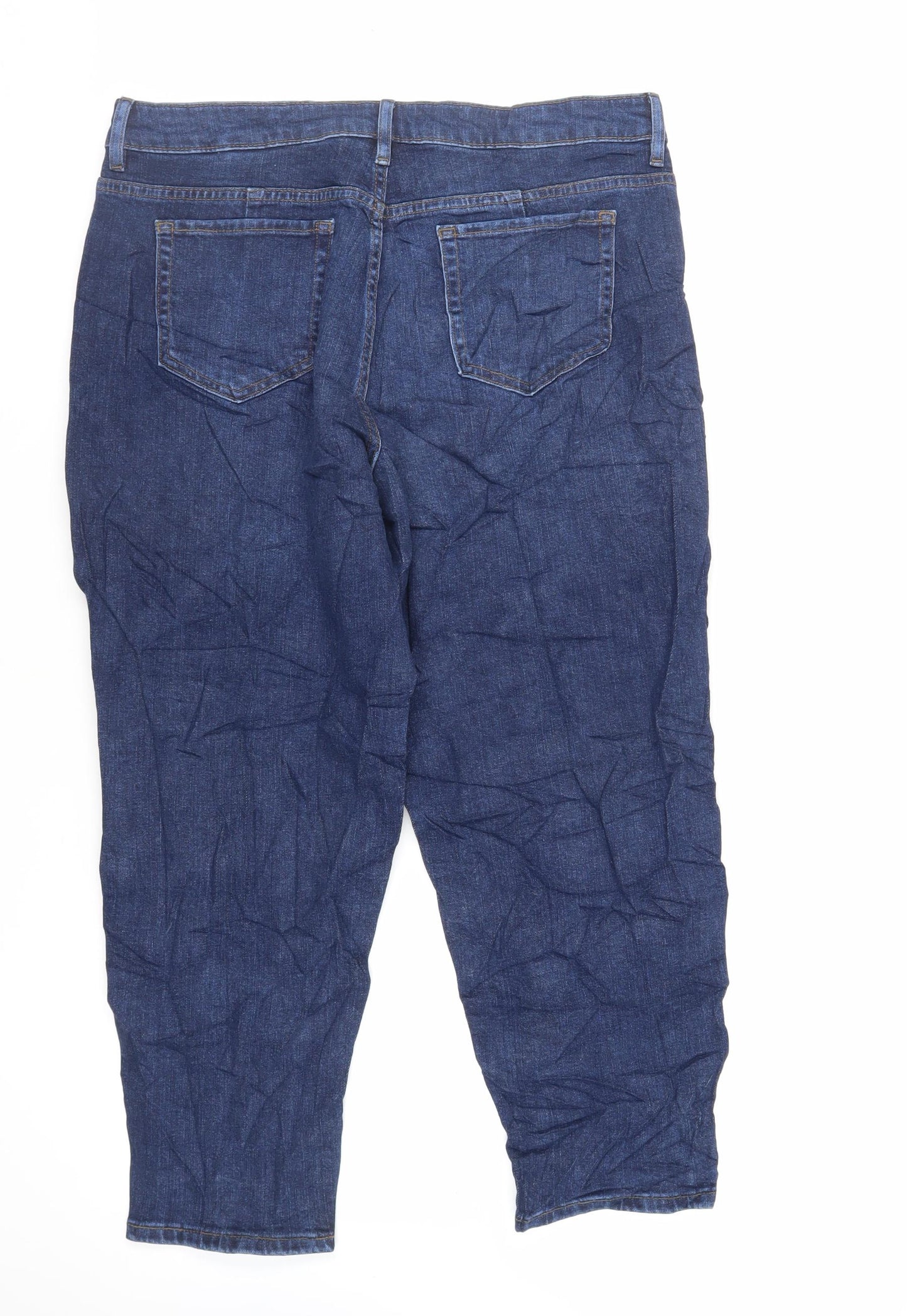 Marks and Spencer Womens Blue Cotton Mom Jeans Size 16 L26 in Regular Zip
