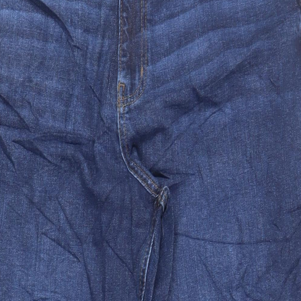 Marks and Spencer Womens Blue Cotton Mom Jeans Size 16 L26 in Regular Zip