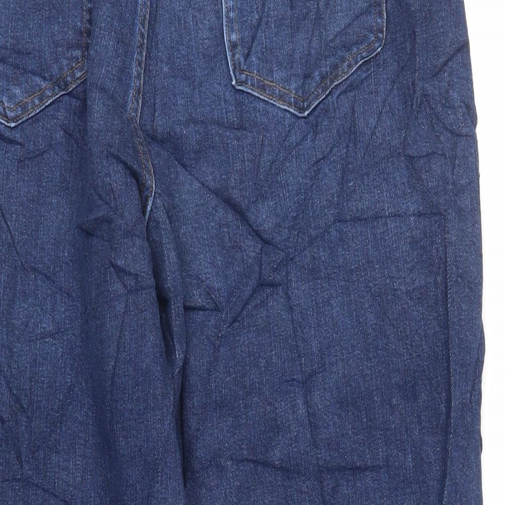 Marks and Spencer Womens Blue Cotton Mom Jeans Size 16 L26 in Regular Zip