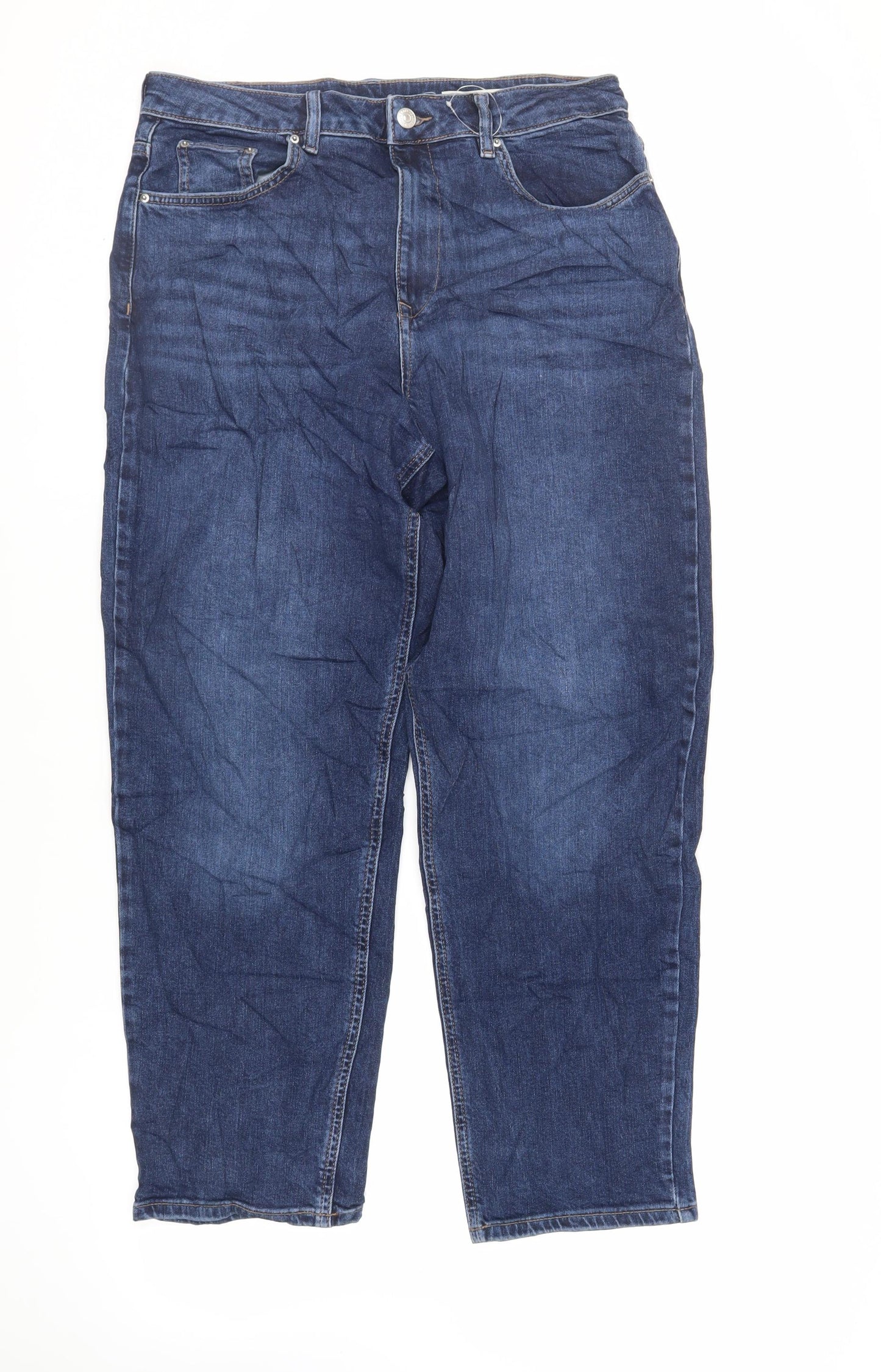 Marks and Spencer Womens Blue Cotton Tapered Jeans Size 14 L27 in Regular Zip