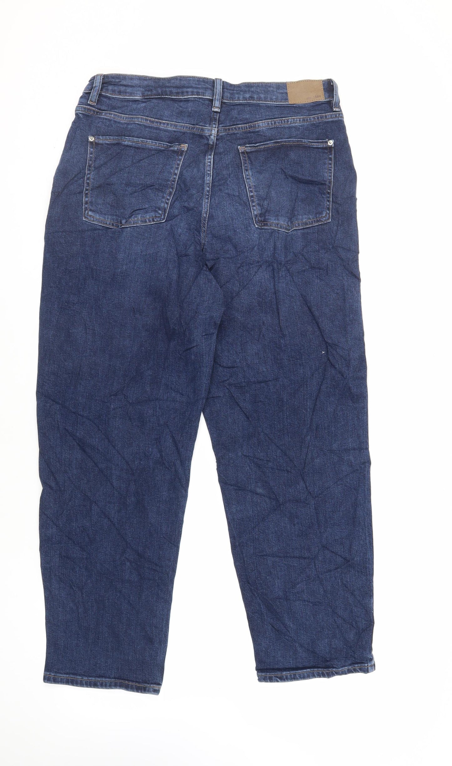 Marks and Spencer Womens Blue Cotton Tapered Jeans Size 14 L27 in Regular Zip