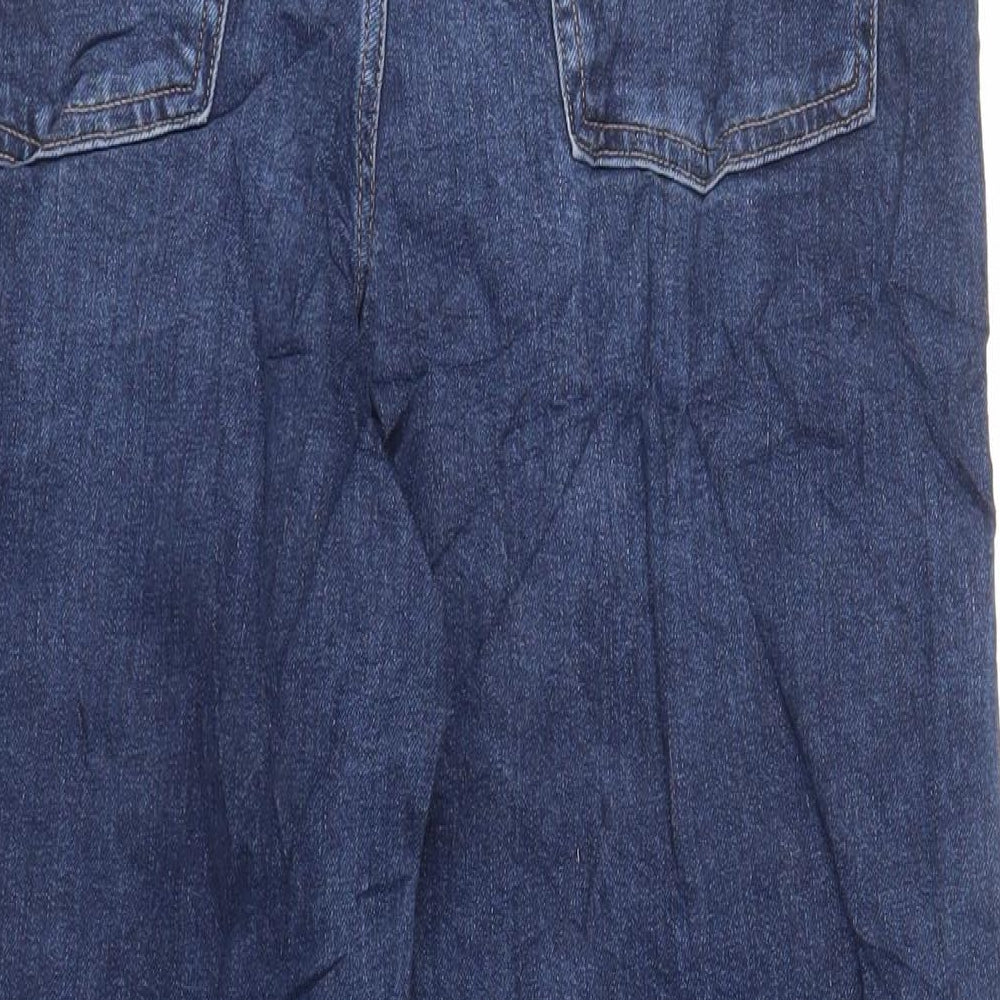 Marks and Spencer Womens Blue Cotton Tapered Jeans Size 14 L27 in Regular Zip