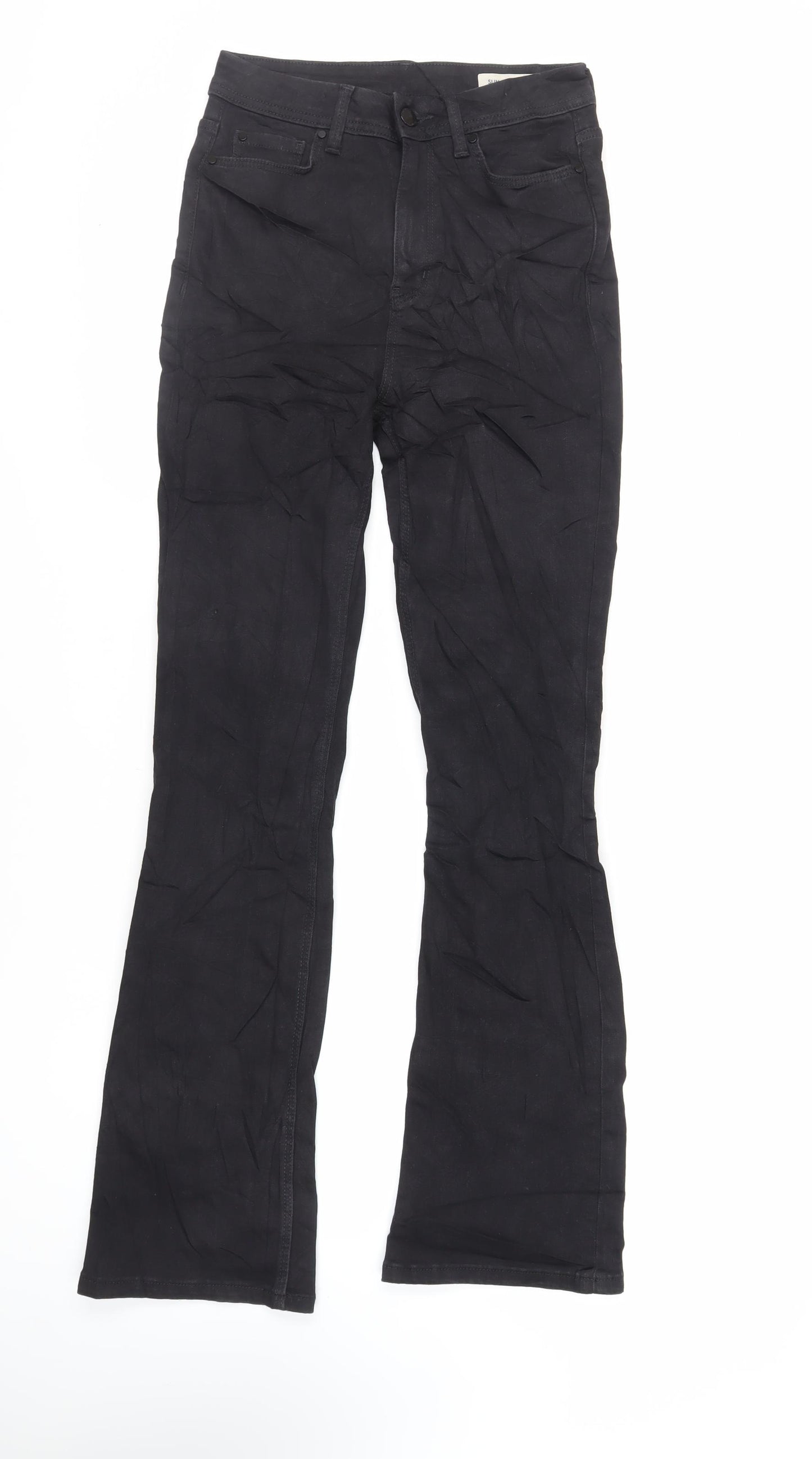 Marks and Spencer Womens Black Cotton Flared Jeans Size 8 L33 in Slim Zip