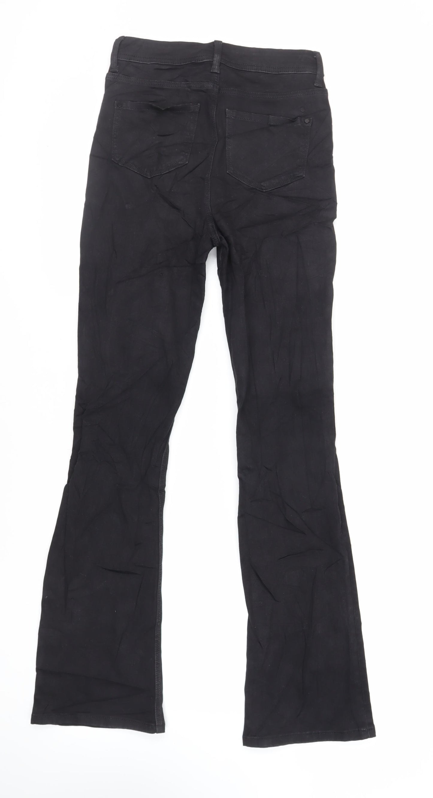 Marks and Spencer Womens Black Cotton Flared Jeans Size 8 L33 in Slim Zip