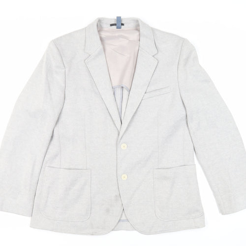 Marks and Spencer Mens Grey Herringbone Polyester Jacket Blazer Size 42 Regular